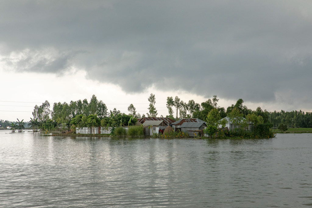 Houses and infrastructures are submerged by floodwaters in Kurigram, northern Bangladesh.